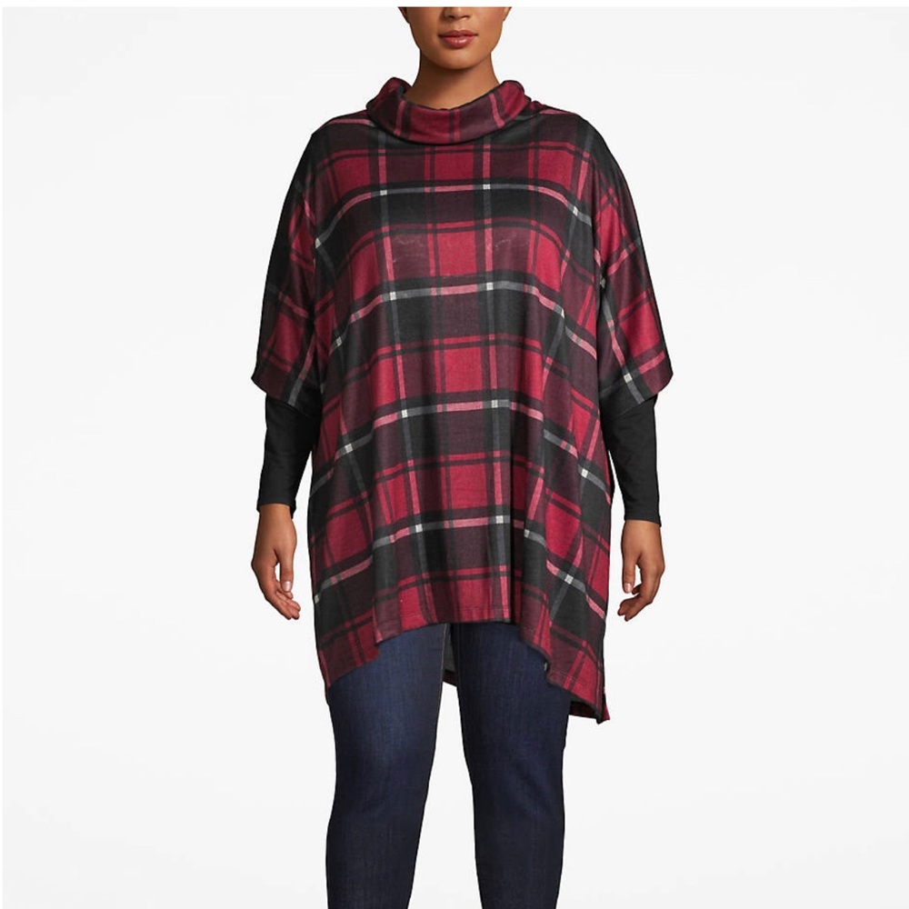 NWT Lane Bryant Sz18/20 Cozy Plaid CowlNeck Poncho